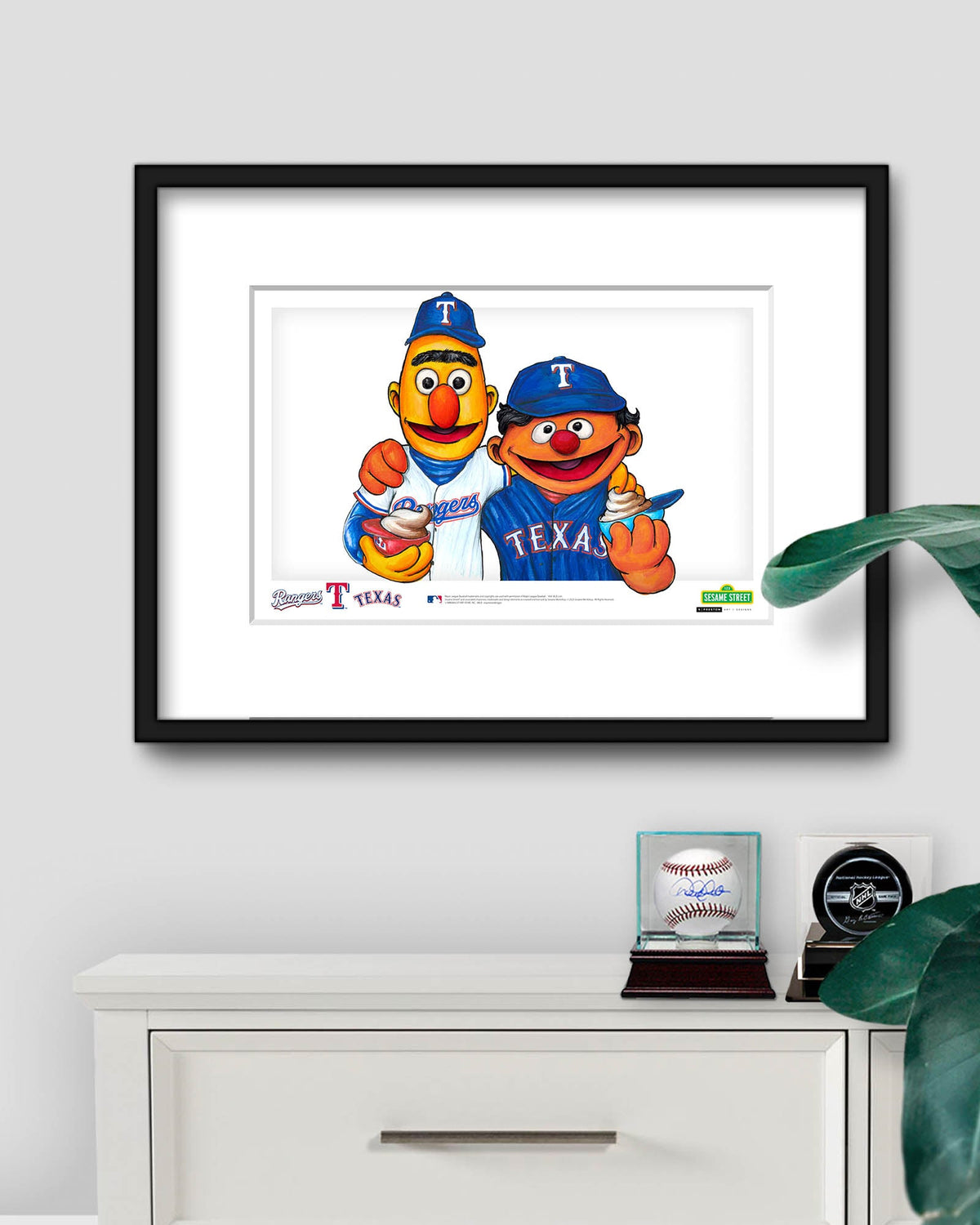 Bert and Ernie x MLB Rangers Limited Edition Art Print