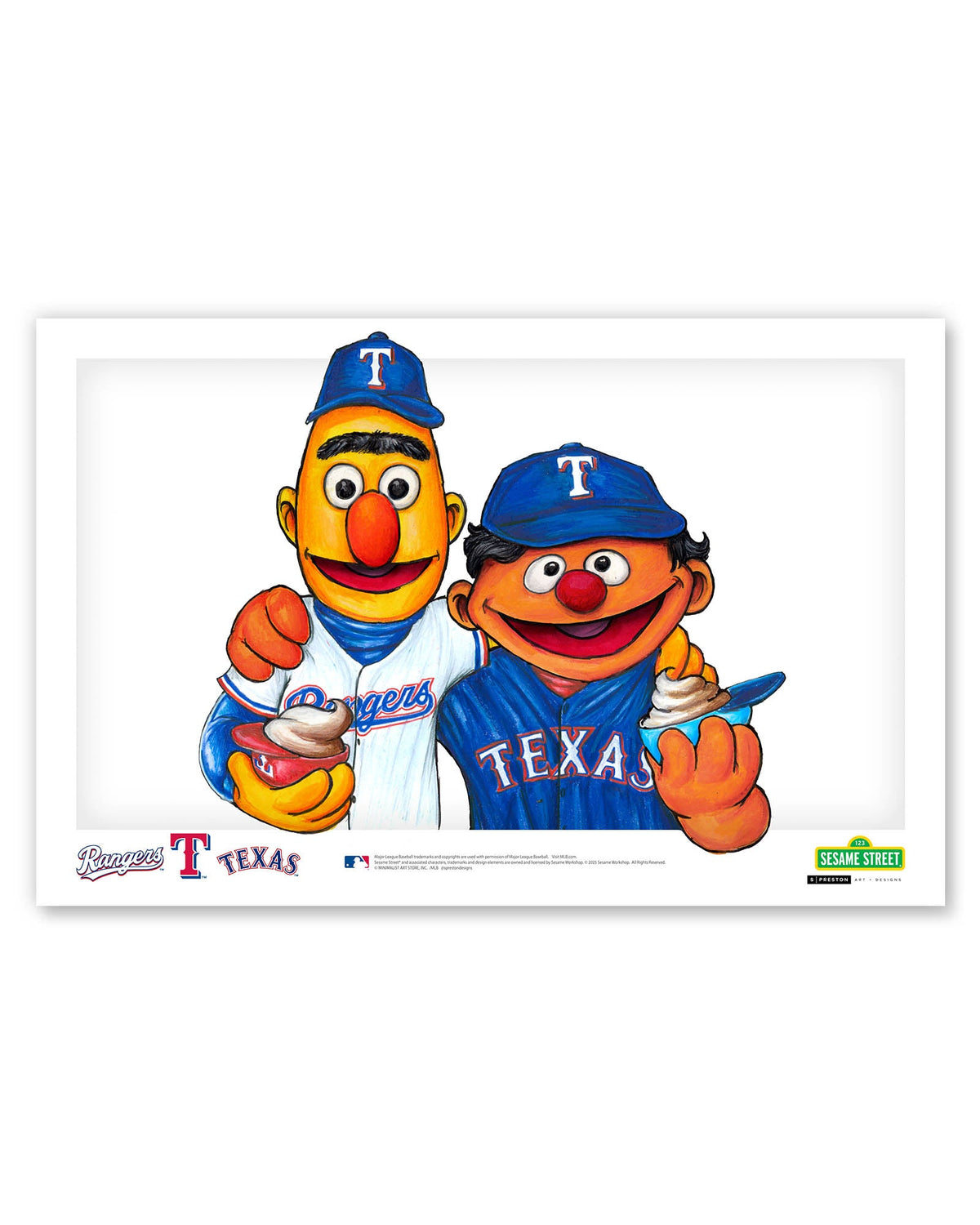 Bert and Ernie x MLB Rangers Limited Edition Art Print