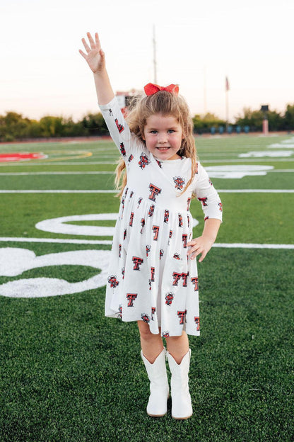 Texas Tech White Raider Red 3/4 Sleeve Pocket Twirl Dress