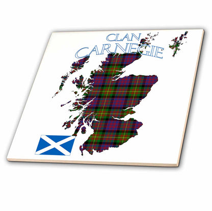 3dRose Outline of Scotland with The Carnegie Clan Family Tartan. - Tiles (ct-379632)