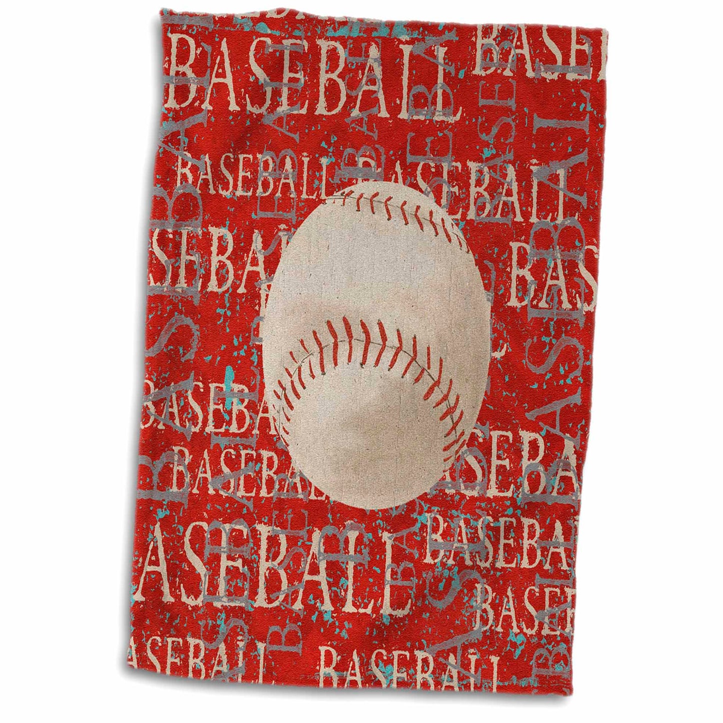 3dRose Large Baseball on The Words Baseball in Red - Towels (twl-211500)