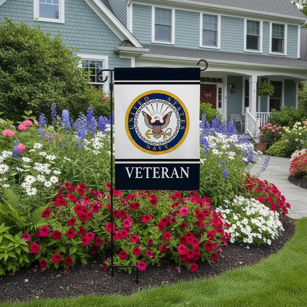 US Navy Veteran Garden Flag 2 Sided Military
