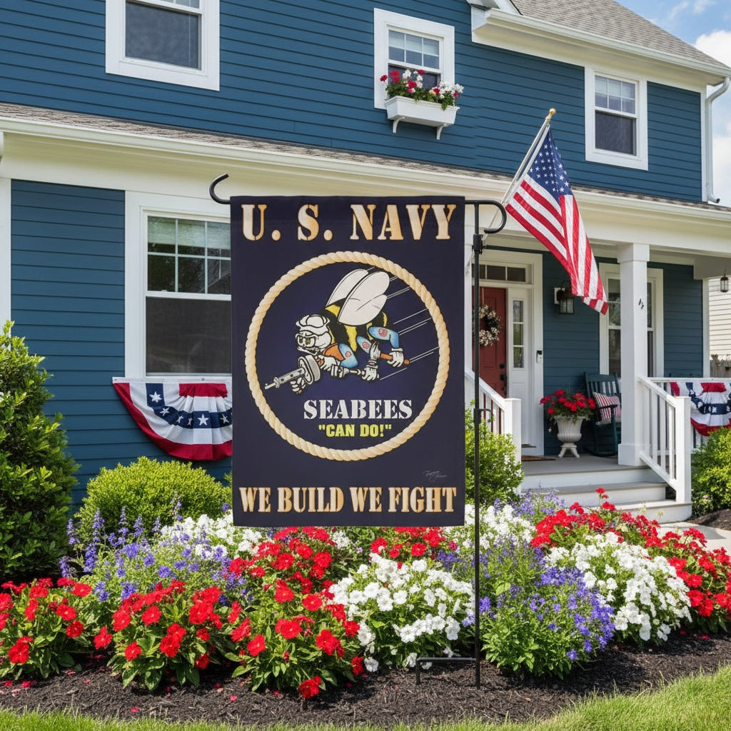 US Seabees 2 Sided Garden Flag We Build We Fight