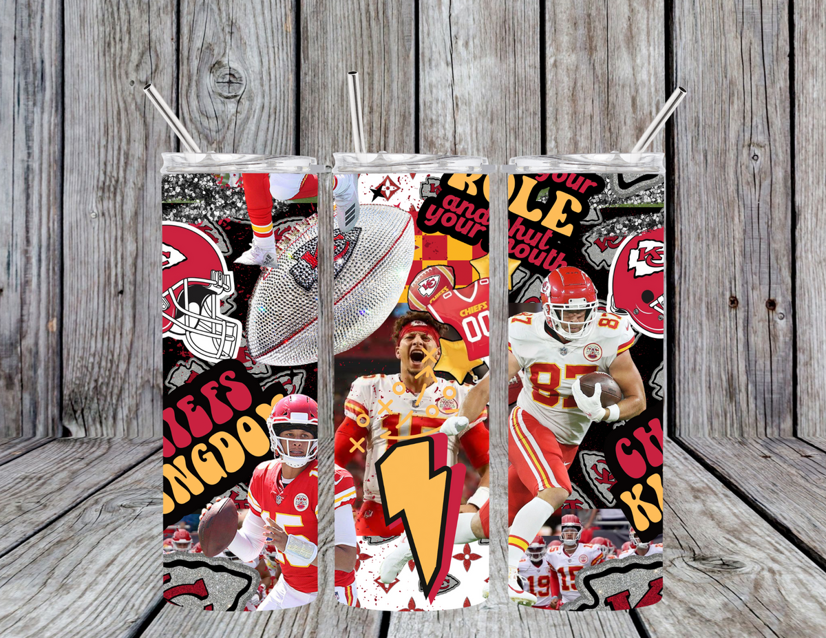 KC Chiefs Kingdom Football Bling 20oz Skinny Tumbler