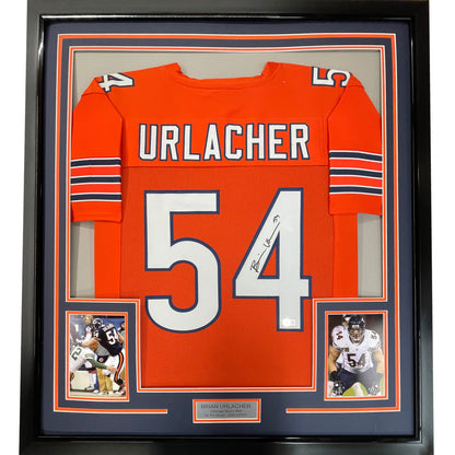 Framed Autographed/Signed Brian Urlacher 35x39 Chicago Orange Football Jersey Beckett BAS COA