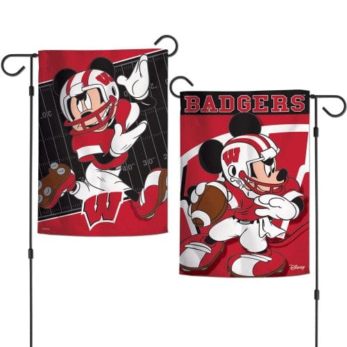 Wisconsin Badgers Garden Flag 2 Sided Disney Mickey Mouse