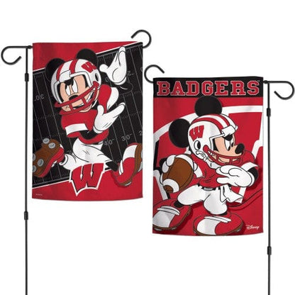 Wisconsin Badgers Garden Flag 2 Sided Disney Mickey Mouse