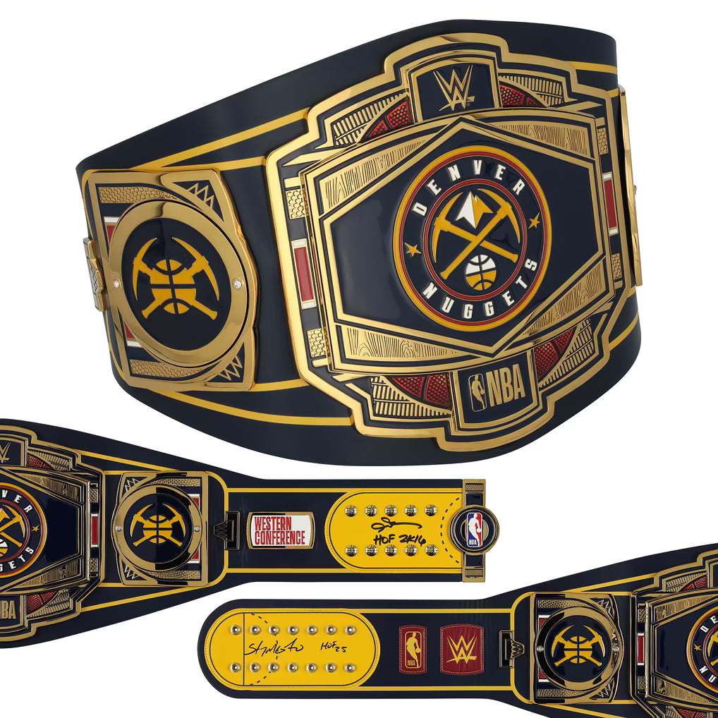 Allen Iverson & Carmelo Anthony Denver Nuggets Autographed Fanatics Authentic WWE Replica Title Belt with Hall of Fame Inscriptions