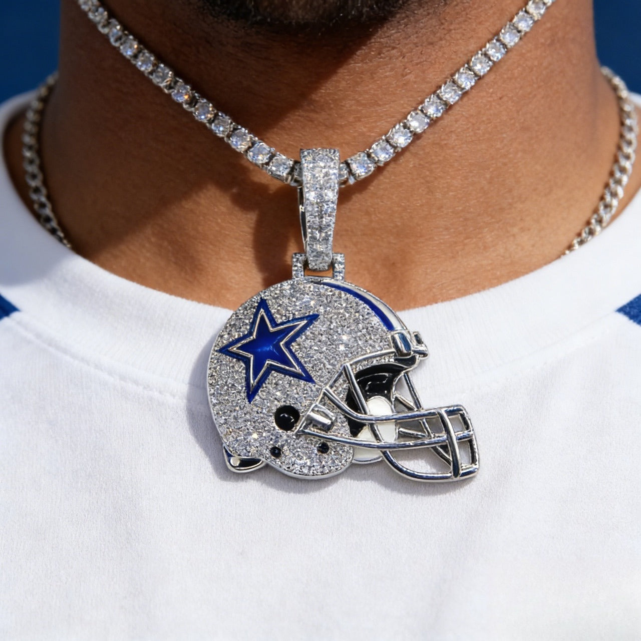 Dallas Helmet Pendant Necklace – Iced Zircon Jewelry Gift for True Fans