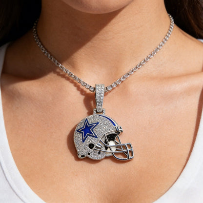 Dallas Helmet Pendant Necklace – Iced Zircon Jewelry Gift for True Fans