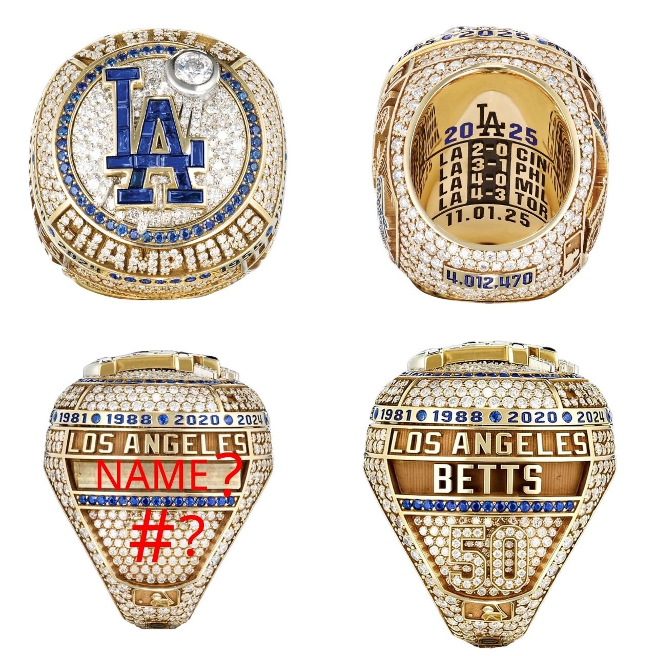 Personalized 2025 Los Angeles Baseball Championship Ring – Custom Name & Number | Ring Ceremony Edition
