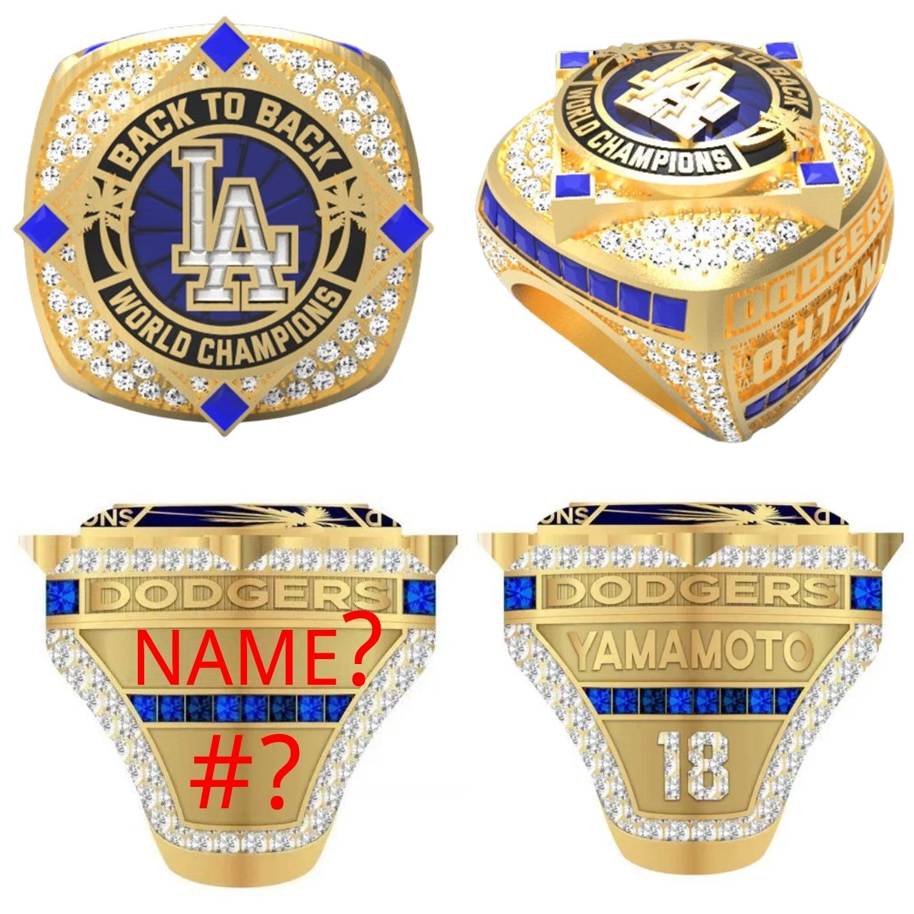 Custom Los Angeles Back-to-Back Baseball Championship Ring – Personalized Championship Ring with Name & Number