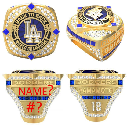 Custom Los Angeles Back-to-Back Baseball Championship Ring – Personalized Championship Ring with Name & Number