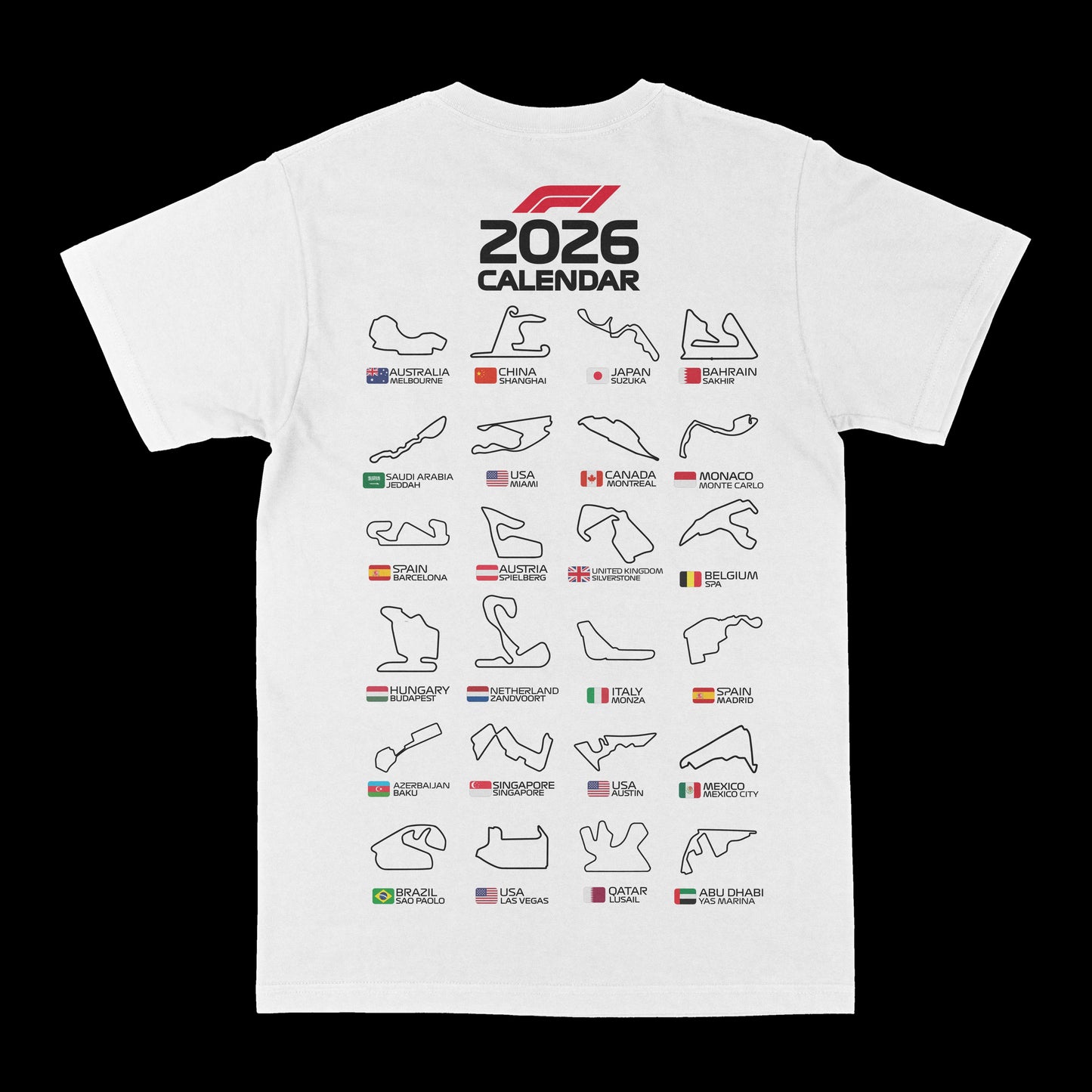 F1 2026 Race Calendar Graphic Tee