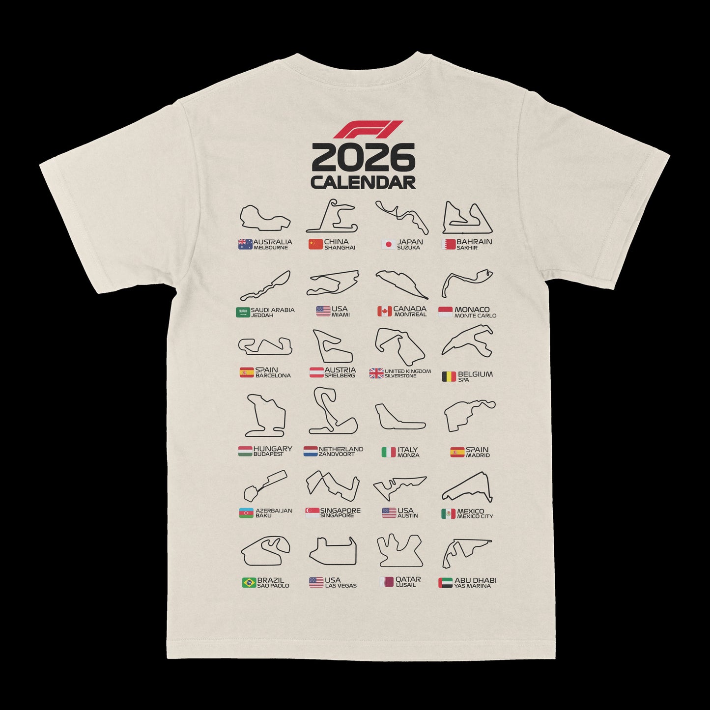 F1 2026 Race Calendar Graphic Tee