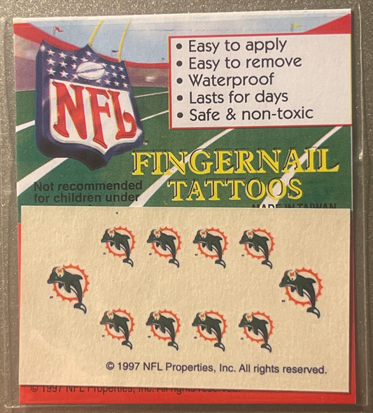 Vintage 1997 Miami Dolphins NFL Fingernail Tattoos Sealed Pack - Play-By-Play San Antonio Licensed Novelty Card 🏈