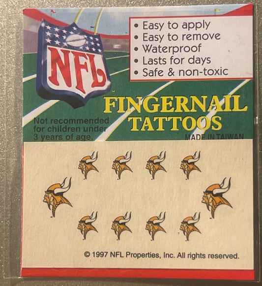 Vintage 1997 Minnesota Vikings NFL Fingernail Tattoos Sealed Sheet Superbowl Football Fan Gift NFL Properties Licensed Novelty 🏈