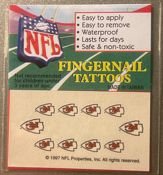 Vintage 1997 NFL Kansas City Chiefs Fingernail Tattoos - Play-By-Play San Antonio - Sealed Football Novelty Package Card 🏈