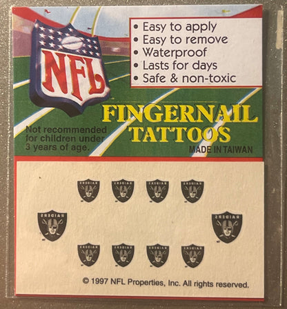 Vintage 1997 NFL Oakland Raiders Fingernail Tattoos Play-By-Play San Antonio NOS Football Fan Nail Card Superbowl Party Gift ⚾