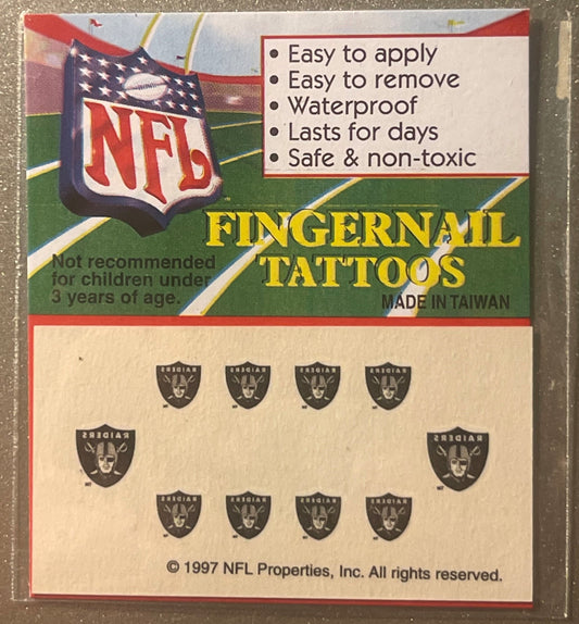 Vintage 1997 NFL Oakland Raiders Fingernail Tattoos Play-By-Play San Antonio NOS Football Fan Nail Card Superbowl Party Gift 🏈