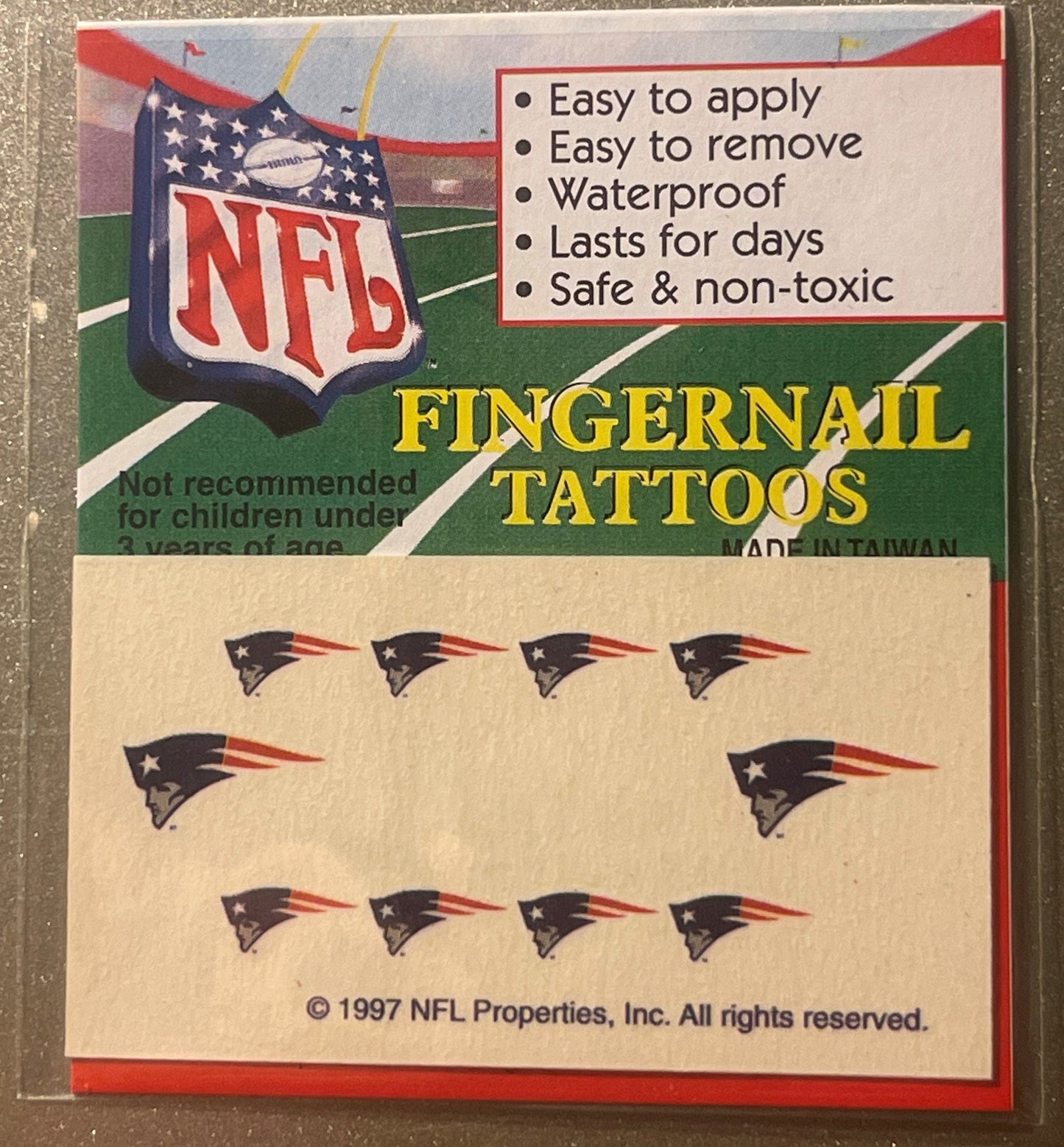 Vintage 1997 NFL Fingernail Tattoos New England Patriots ⚾ It's Football Season!!!