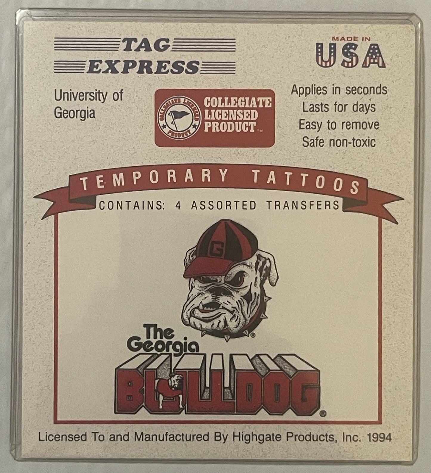 Vintage 1994 Georgia Bulldogs Temporary Tattoos – NCAA Licensed College Football 🏈