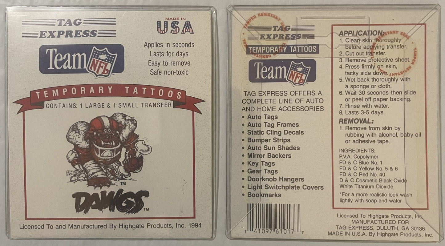 Vintage 1994 Cleveland Browns Dawg Pound Temporary Tattoos – NFL Licensed