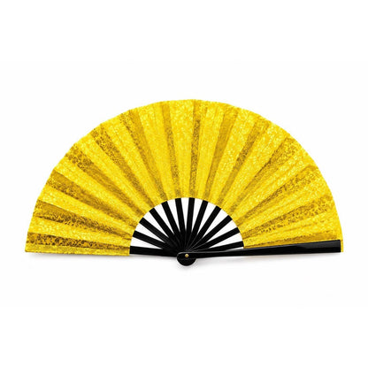 Gold Glitter Clack Fan | Oversized Dance Festival Hand Fan