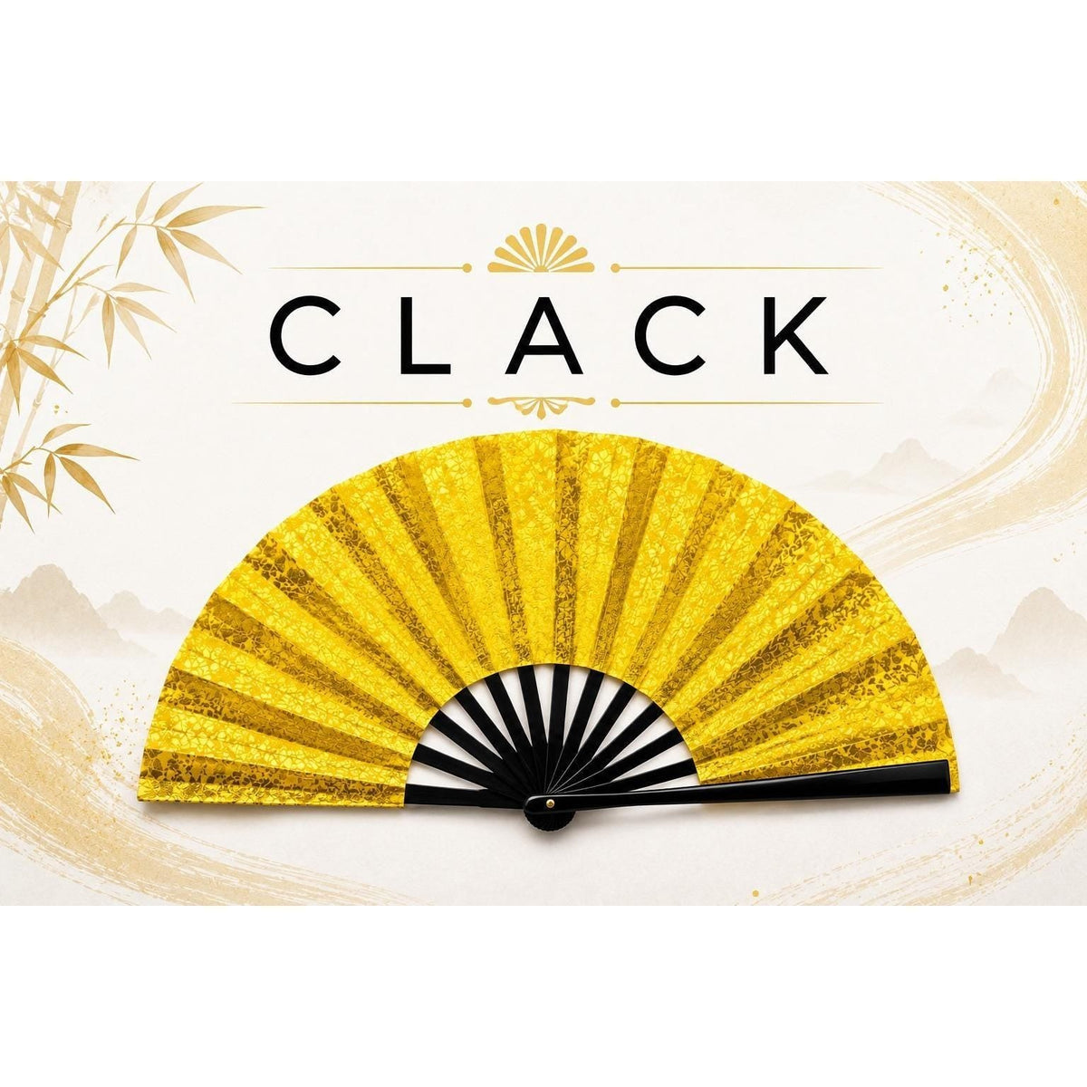 Gold Glitter Clack Fan | Oversized Dance Festival Hand Fan