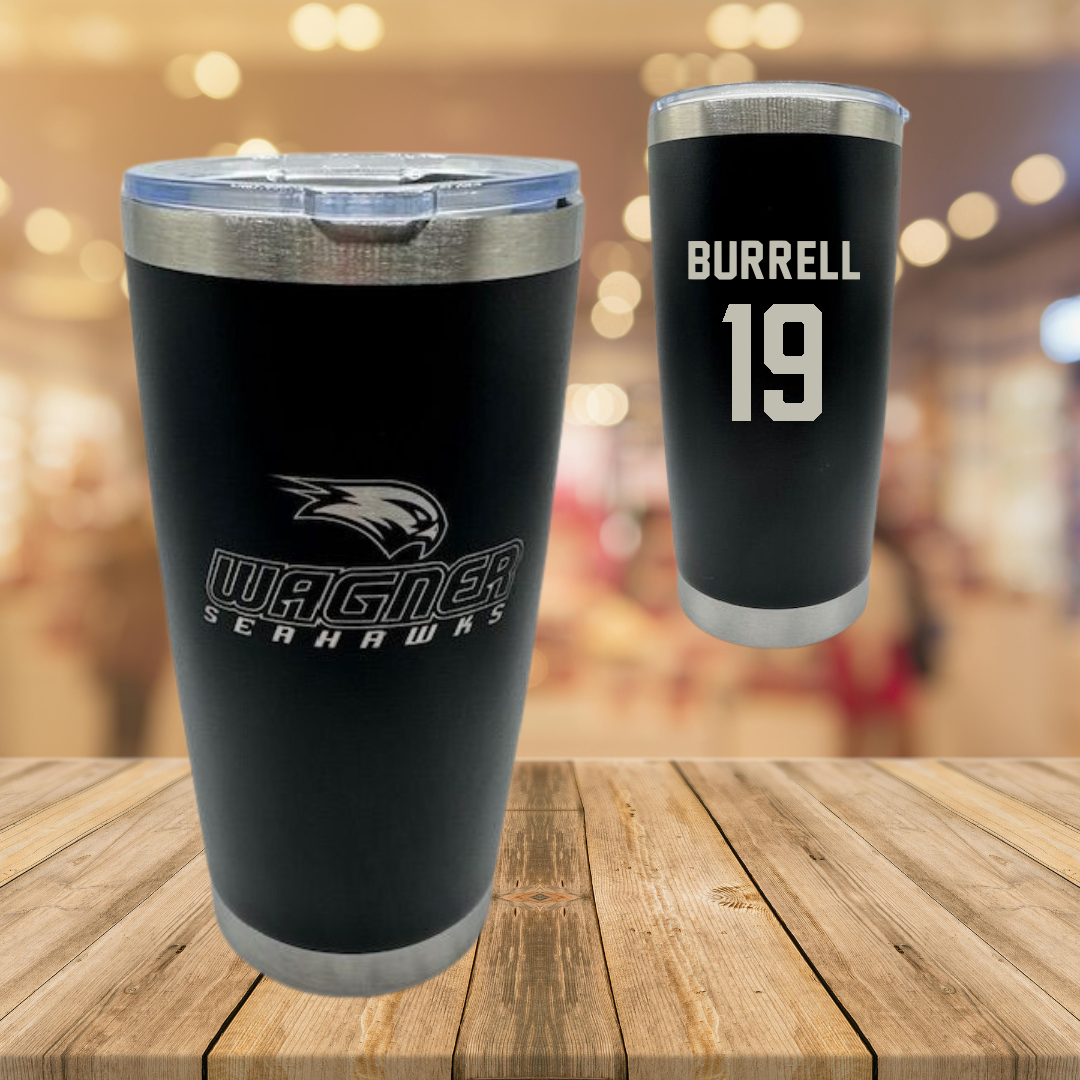 Wagner College Football Black Stainless Steel Tumbler - #19 Derek Burrell