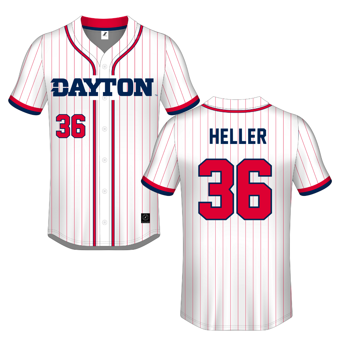 University of Dayton White Pinstripe Button-Down Jersey - #36 James Heller