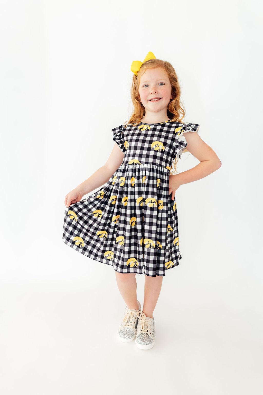 Iowa Plaid Tigerhawk Flutter Twirl Dress