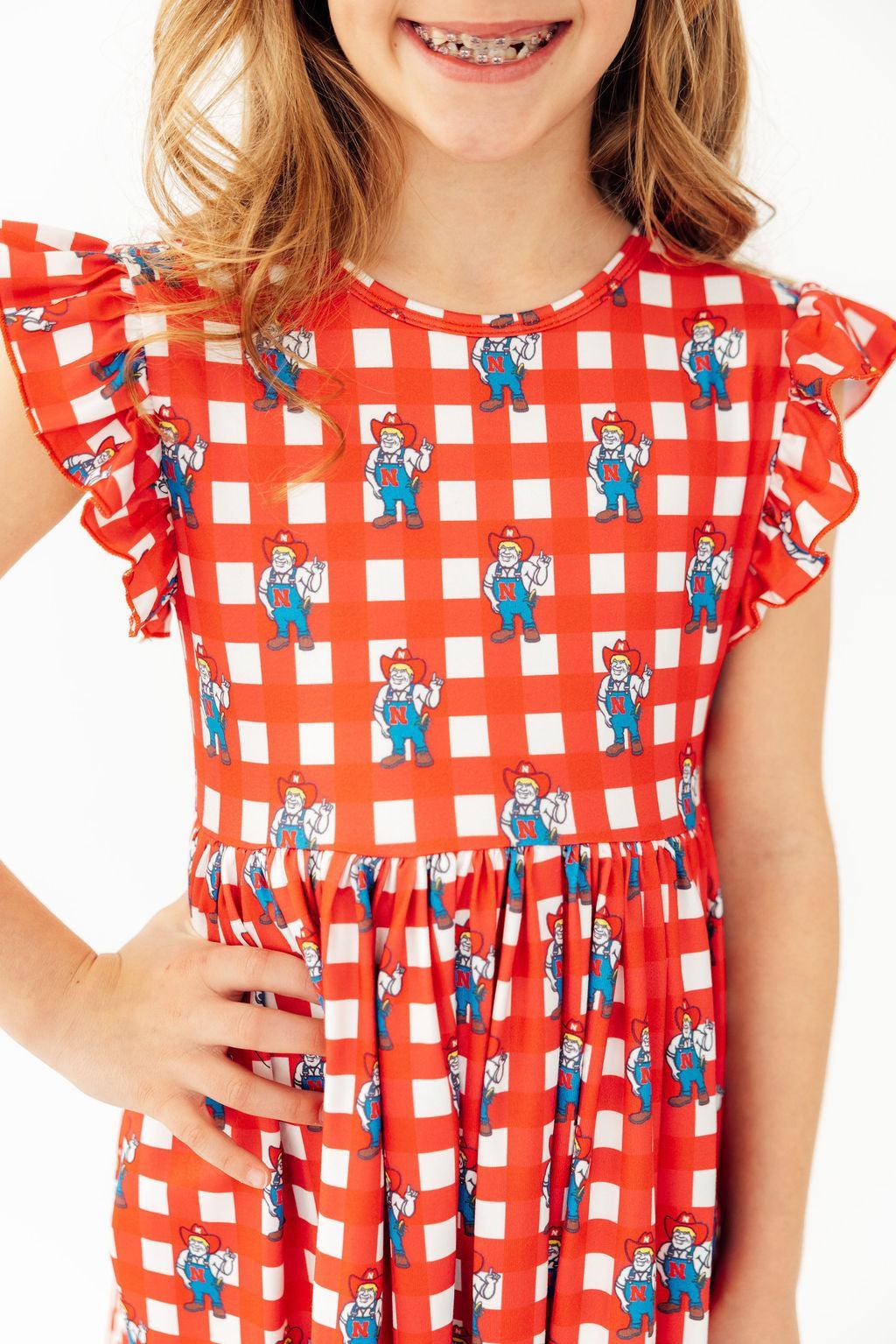 Nebraska Plaid Herbie Husker Flutter Twirl Dress