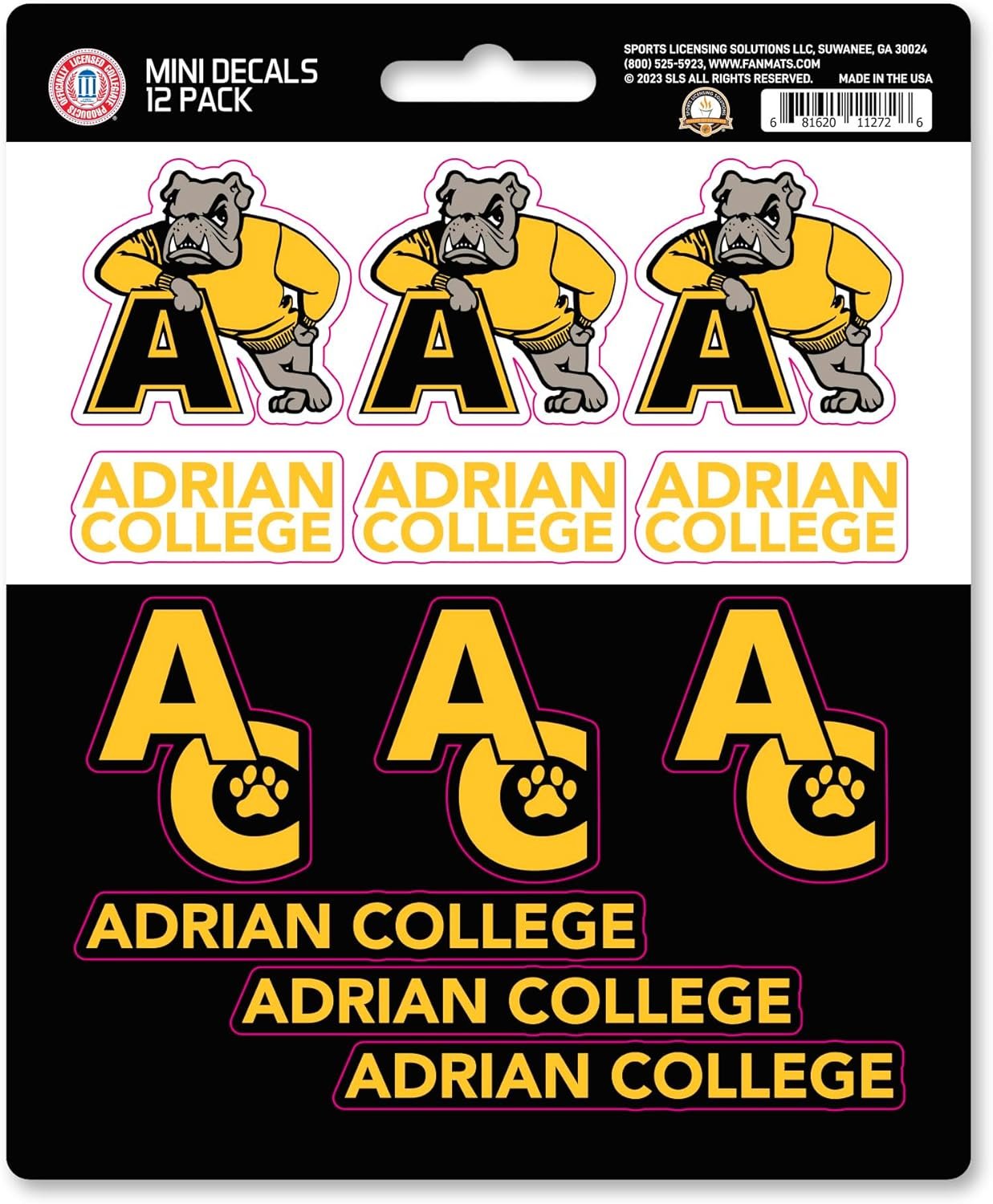 Adrian College Bulldogs 12-Piece Mini Decal Sticker Set, 5x6 Inch Sheet, Gift for football fans for any hard surfaces around home, automotive, personal items