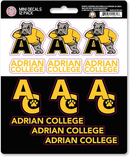 Adrian College Bulldogs 12-Piece Mini Decal Sticker Set, 5x6 Inch Sheet, Gift for football fans for any hard surfaces around home, automotive, personal items