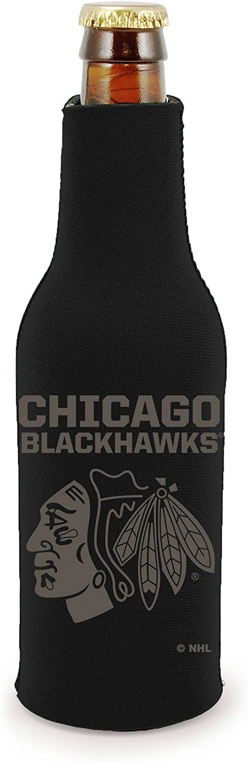 Chicago Blackhawks 2-Pack Tonal Black Design Zipper Bottle Neoprene Beverage Insulator Holder Hockey