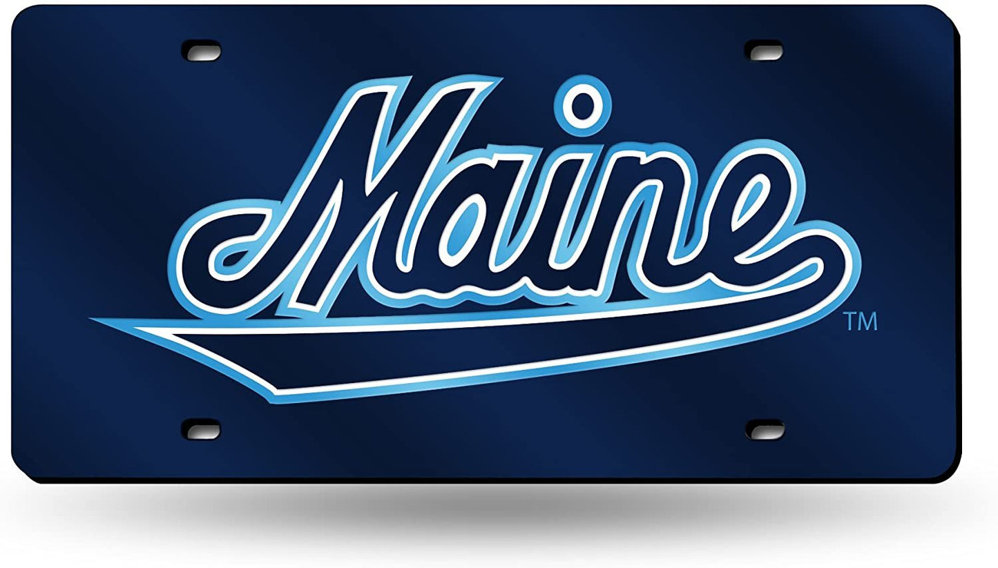 University of Maine Black Bears Premium Laser Cut Tag License Plate, Blue Mirrored Acrylic Inlaid, 12x6 Inch