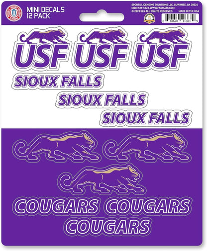 University of Sioux Falls Cougars 12-Piece Mini Decal Sticker Set, 5x6 Inch Sheet, Gift for football fans for any hard surfaces around home, automotive, personal items