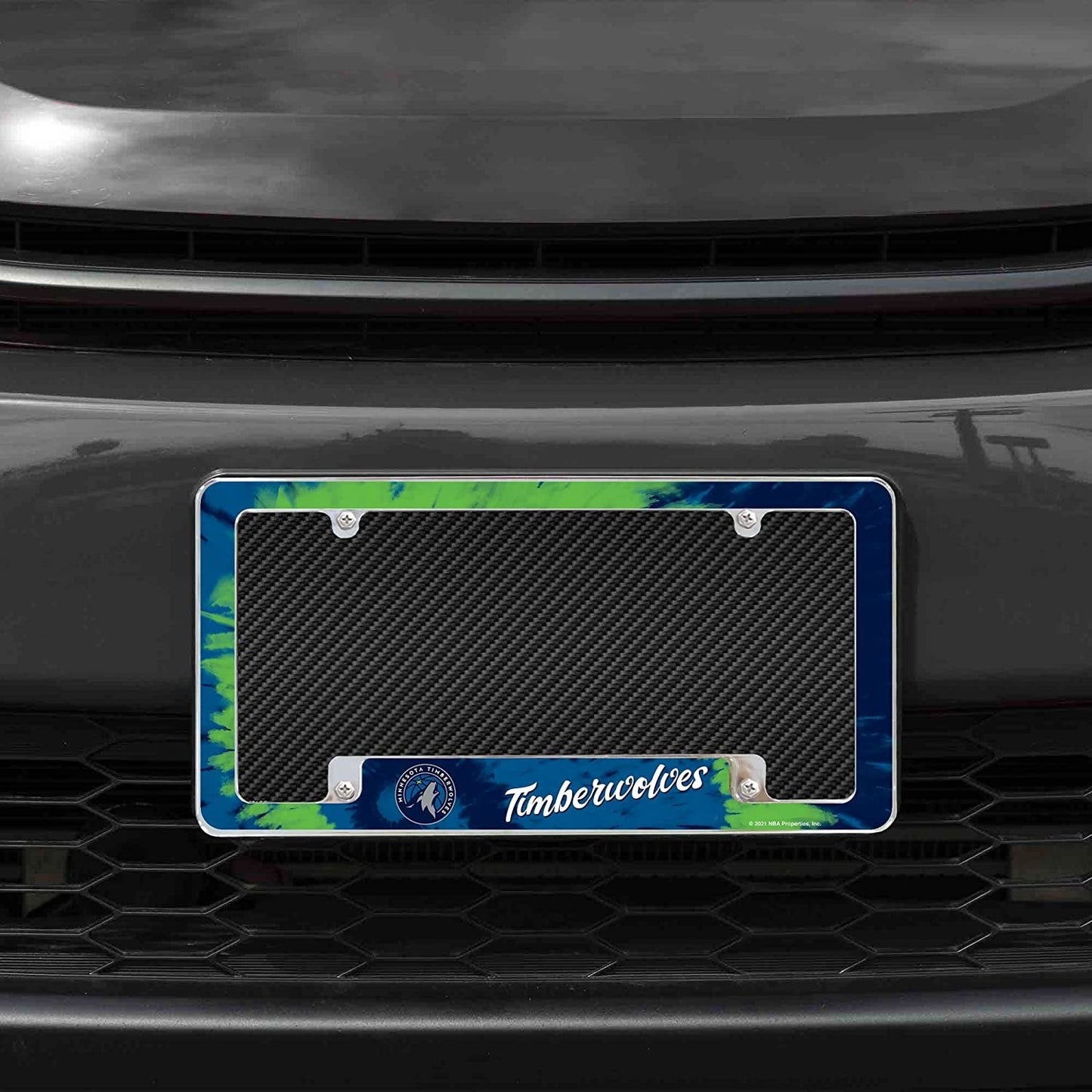 Minnesota Timberwolves Metal License Plate Frame Chrome Tag Cover Tie Dye Design 6x12 Inch