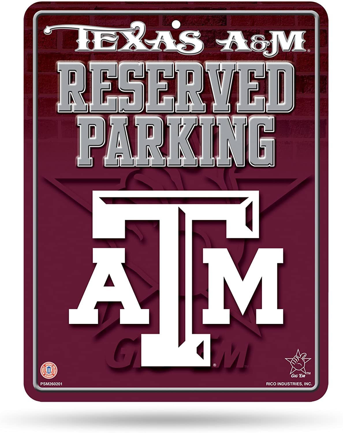 Texas A&M University Aggies Metal Wall Parking Sign, 8.5x11 Inch, Primary Design, Great for Man Cave, Bed Room, Office, Home Decor