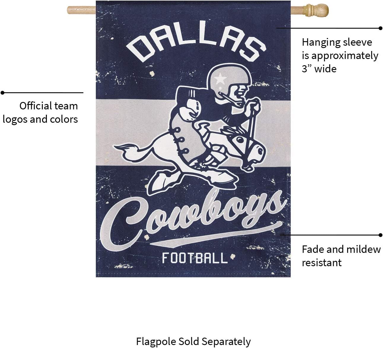 Dallas Cowboys Premium Double Sided Banner Flag 28x44 Inch Vintage Logo Design Indoor Outdoor