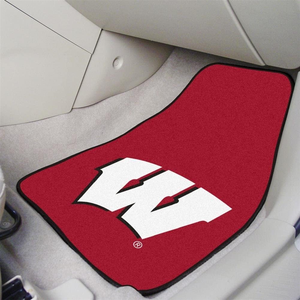 University of Wisconsin Badgers Front Floor Mats, Carpet Car Set, 18x27 Inch, Nylon, Set of 2