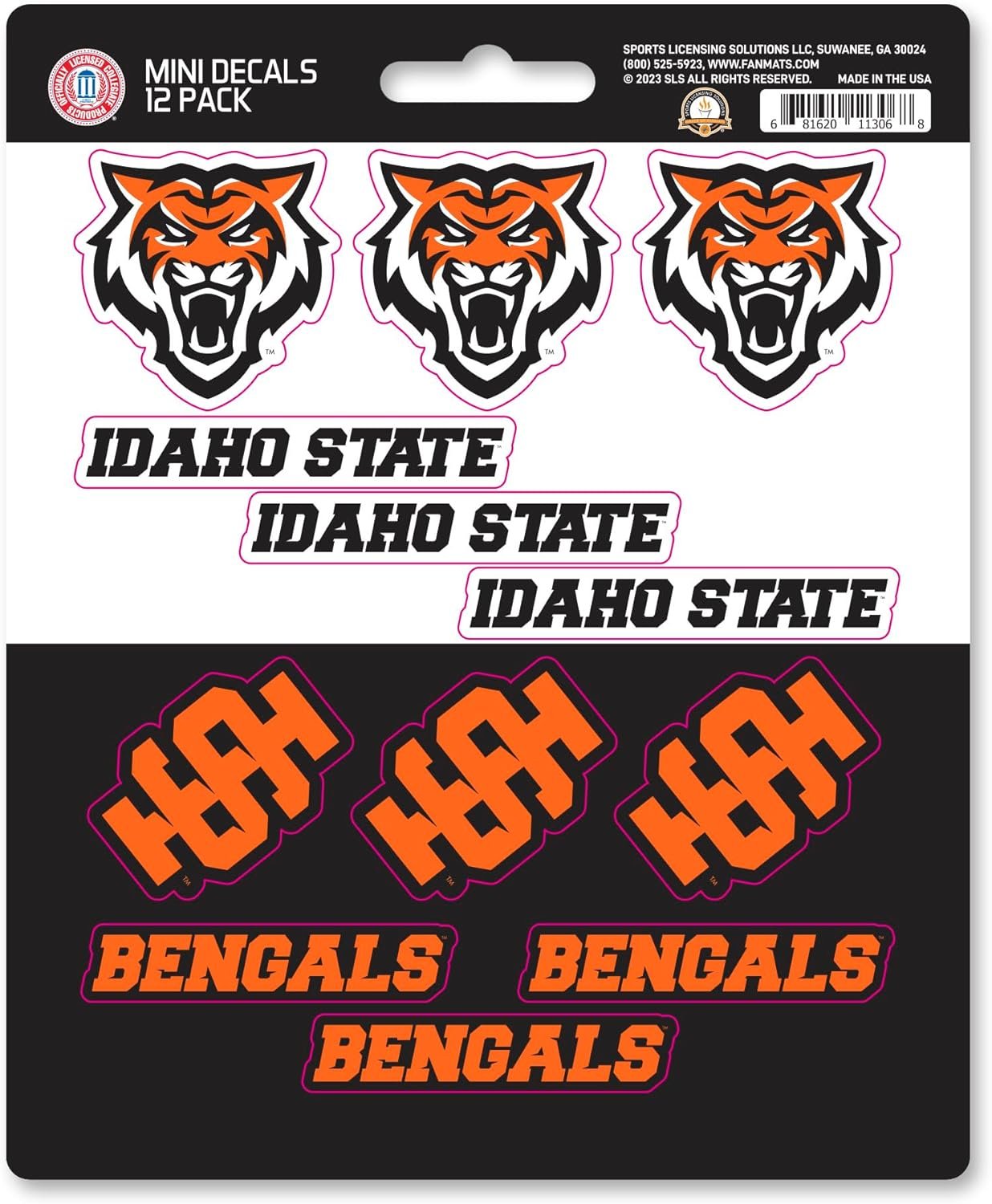 Idaho State University Bengals 12-Piece Mini Decal Sticker Set, 5x6 Inch Sheet, Gift for football fans for any hard surfaces around home, automotive, personal items