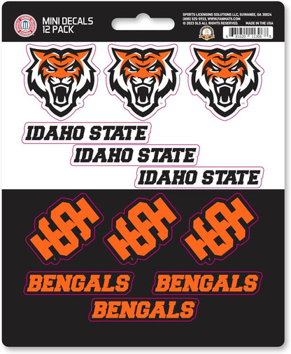 Idaho State University Bengals 12-Piece Mini Decal Sticker Set, 5x6 Inch Sheet, Gift for football fans for any hard surfaces around home, automotive, personal items