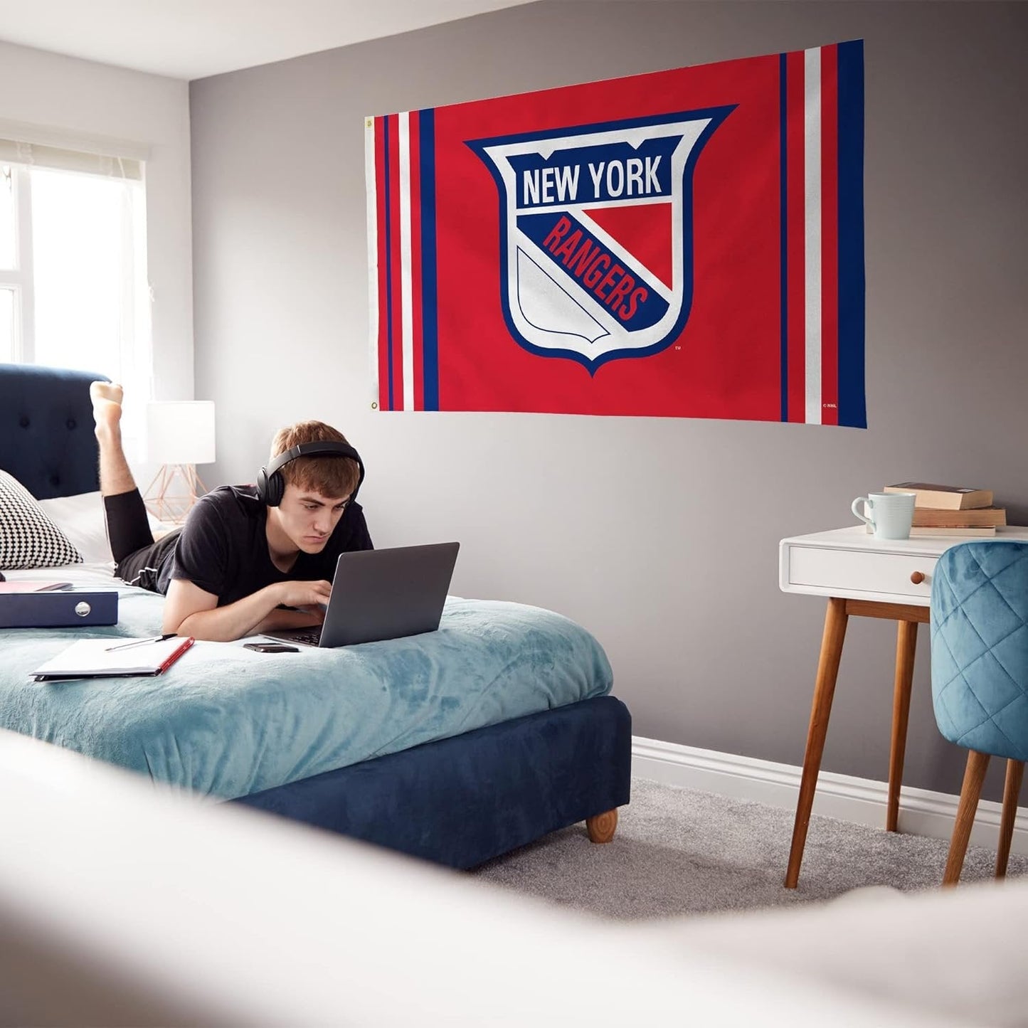 New York Rangers Premium Flag Banner, 3x5 Feet, Metal Grommets, Retro Logo, Indoor or Outdoor, Single Sided