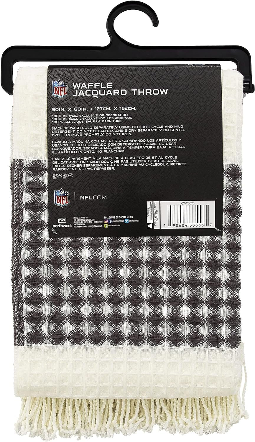 Dallas Cowboys Throw Blanket Waffle Weave Jacquard, 50x60 Inch, Unisex-Adult, 100% Acrylic