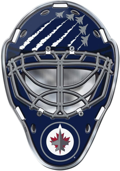 Winnipeg Jets Mask Auto Emblem, Aluminum Metal, Embossed Team Color, Raised Decal Sticker, Full Adhesive Backing