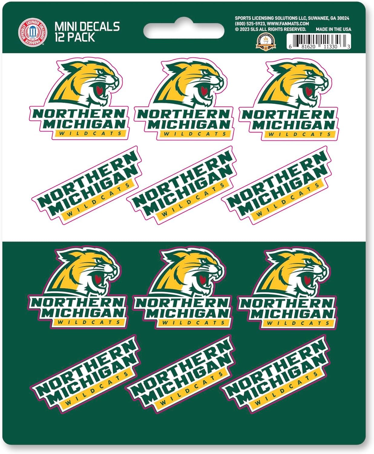 Northern Michigan University Wildcats 12-Piece Mini Decal Sticker Set, 5x6 Inch Sheet, Gift for football fans for any hard surfaces around home, automotive, personal items