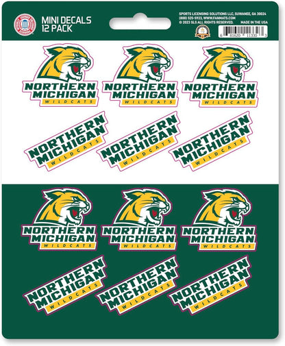 Northern Michigan University Wildcats 12-Piece Mini Decal Sticker Set, 5x6 Inch Sheet, Gift for football fans for any hard surfaces around home, automotive, personal items