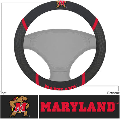 Maryland Terrapins Steering Wheel Cover Premium Embroidered Black 15 Inch University of